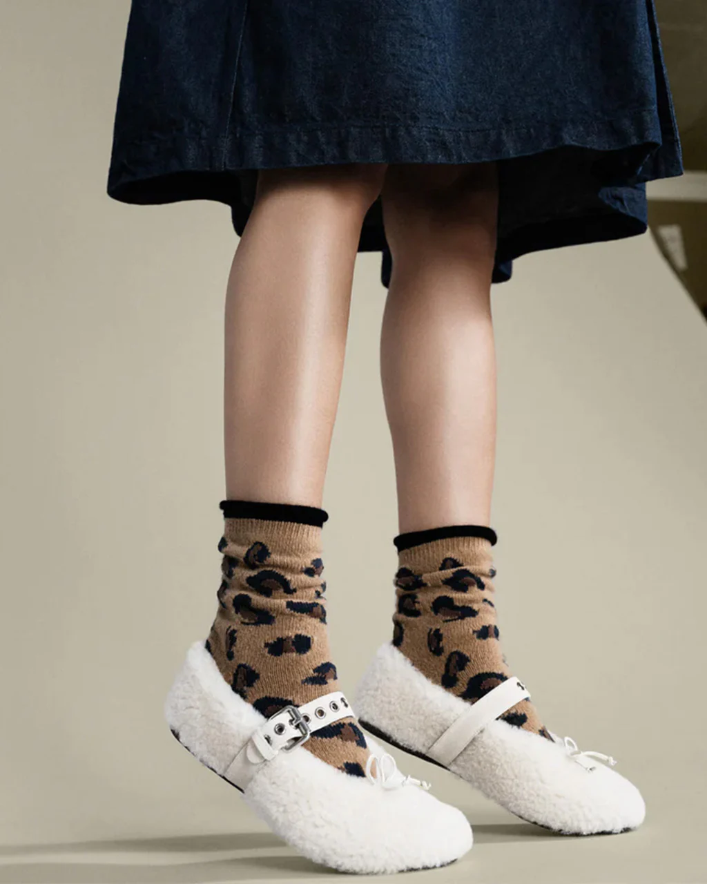 Cheetah Cashmere Crew Socks