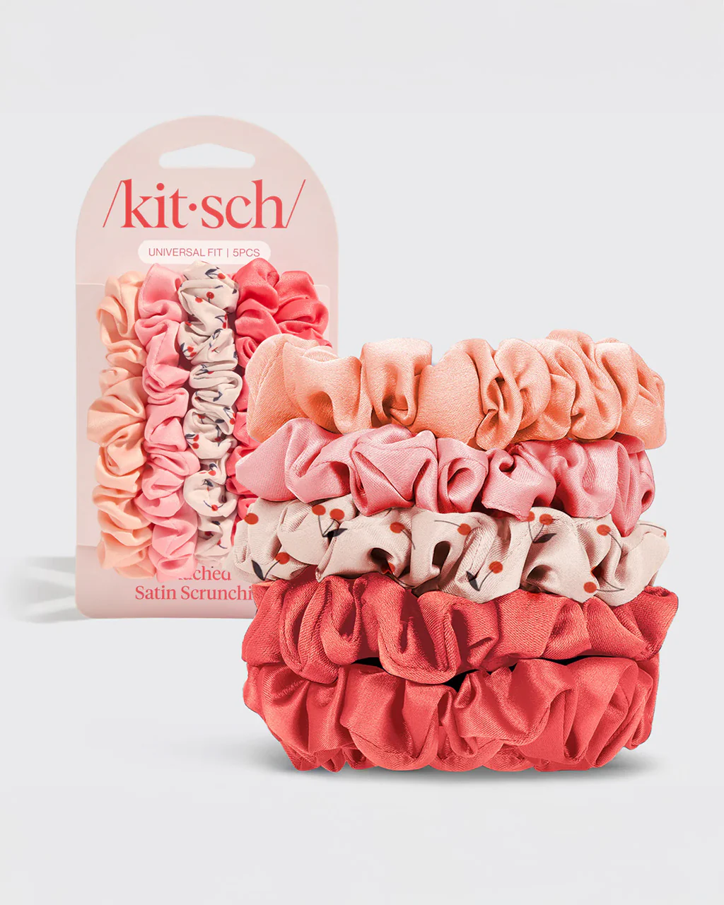 Cherry Blossom Ruched Satin Scrunchies - Set of 5