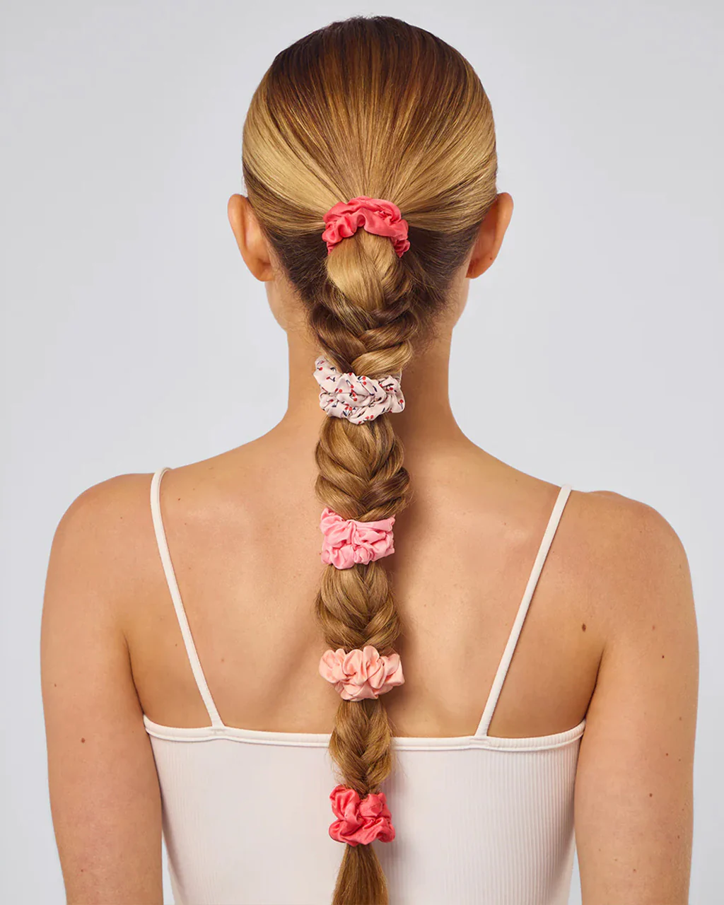 Cherry Blossom Ruched Satin Scrunchies - Set of 5