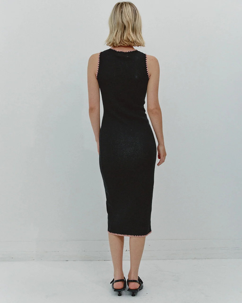 Black Martini Embroidered Knit Midi Dress