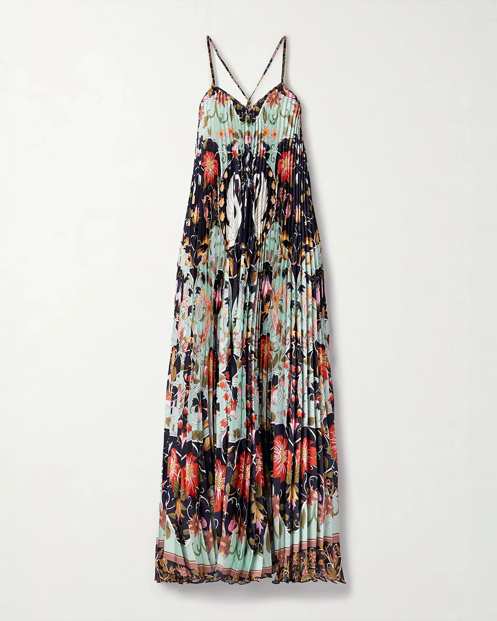 Blue Flowing Beauty Pleated Sleeveless Midi Dress