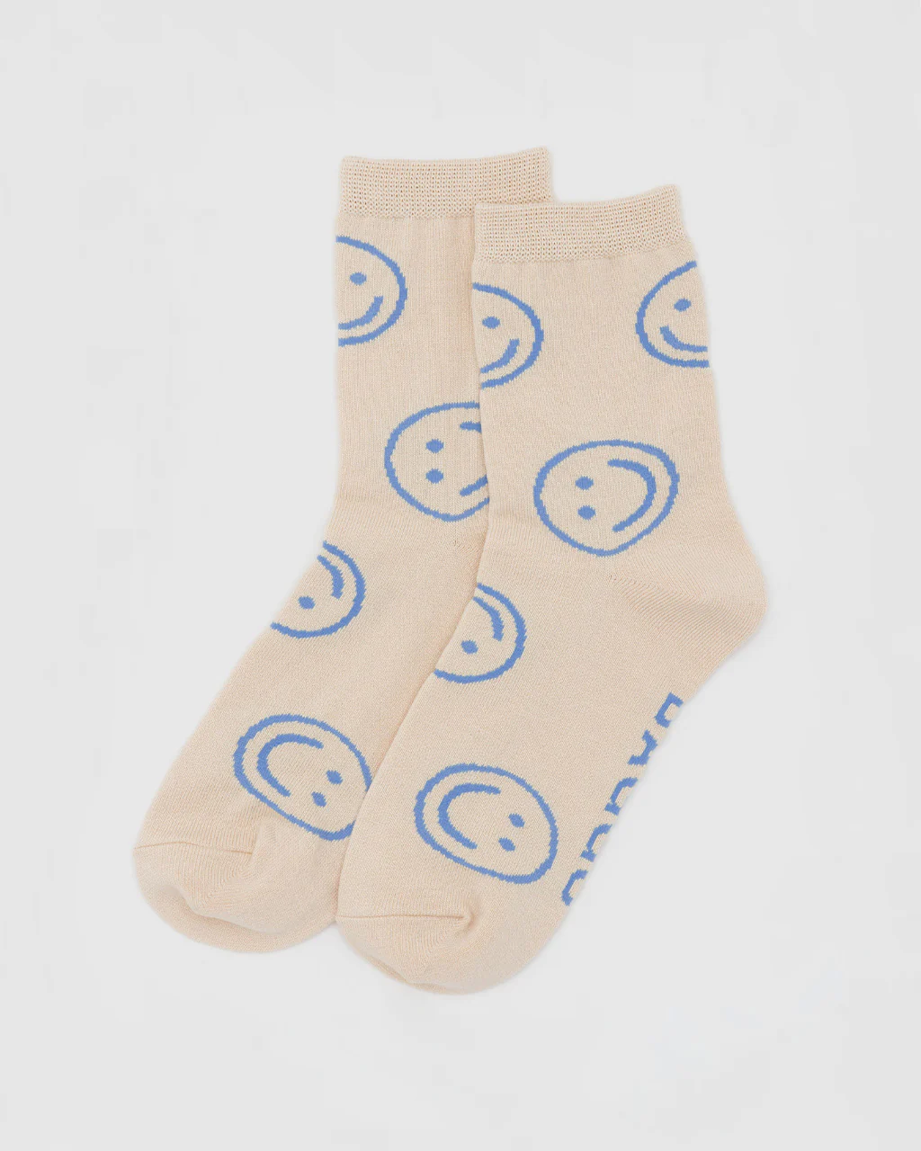 Crew Socks - Ecru Periwinkle Happy