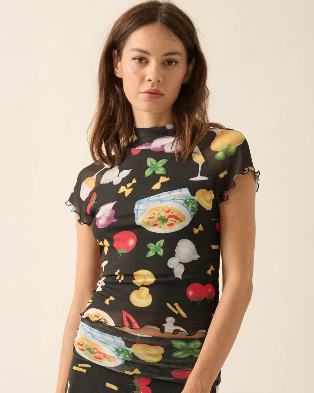 Buon Appetito Printed Mesh Mock-Neck Baby Tee