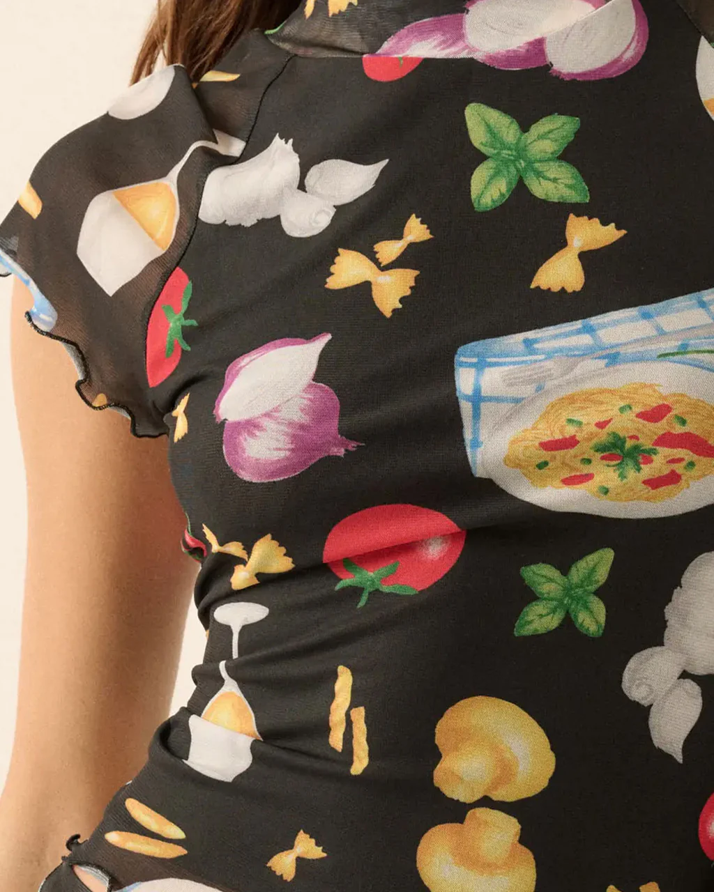 Buon Appetito Printed Mesh Mock-Neck Baby Tee