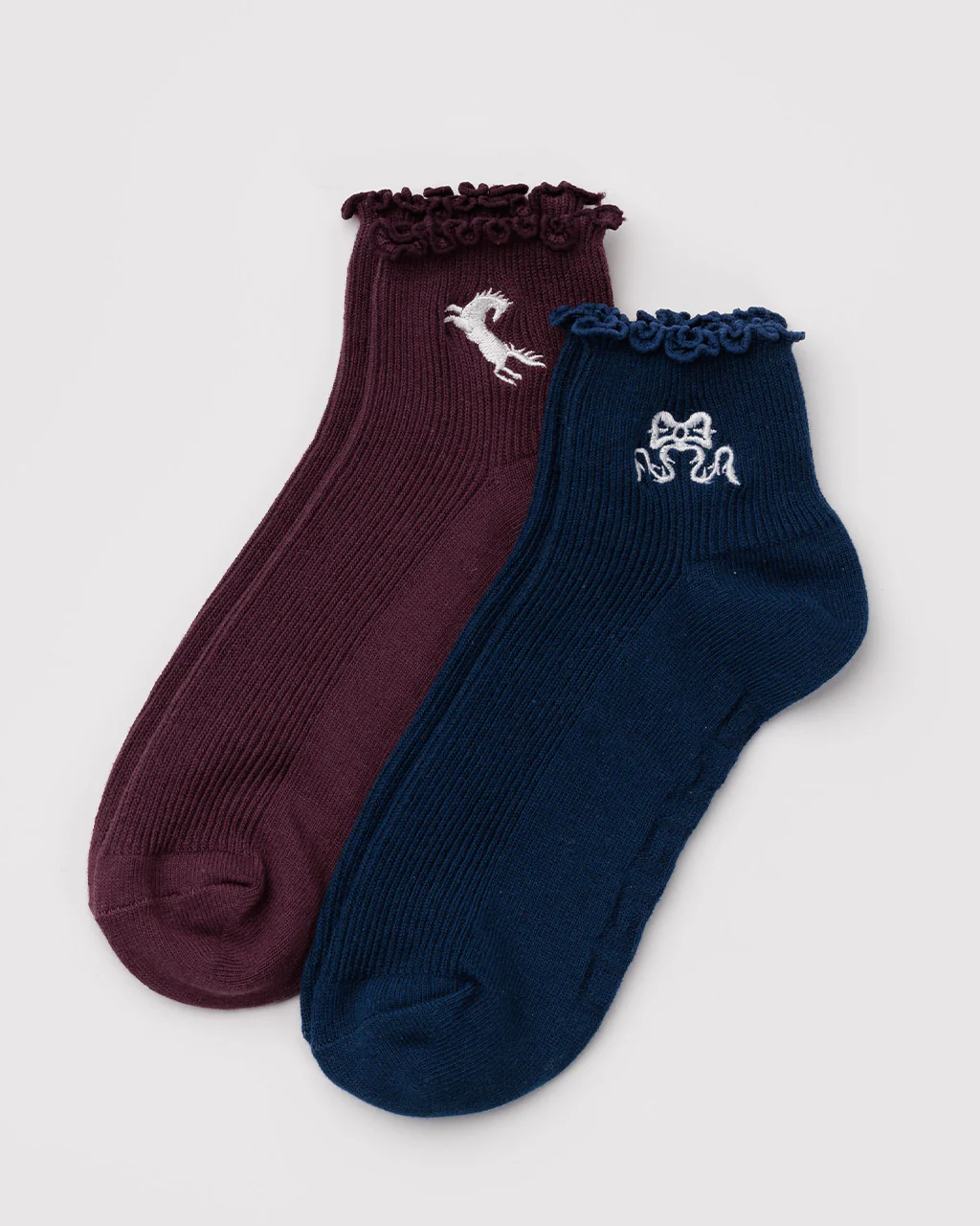 Lettuce Edge Sock Set Of 2 - Mahogany & Navy Icons