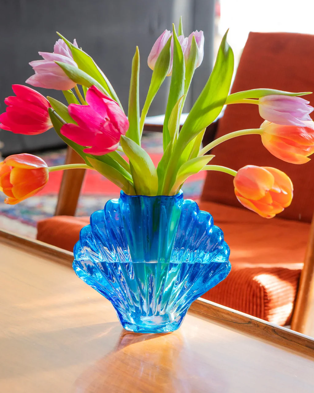 Cobalt Blue Glass Seashell Vase