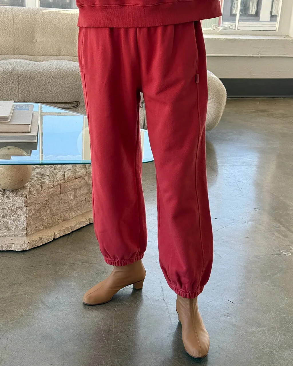 French Terry Balloon Pants - Coral Red