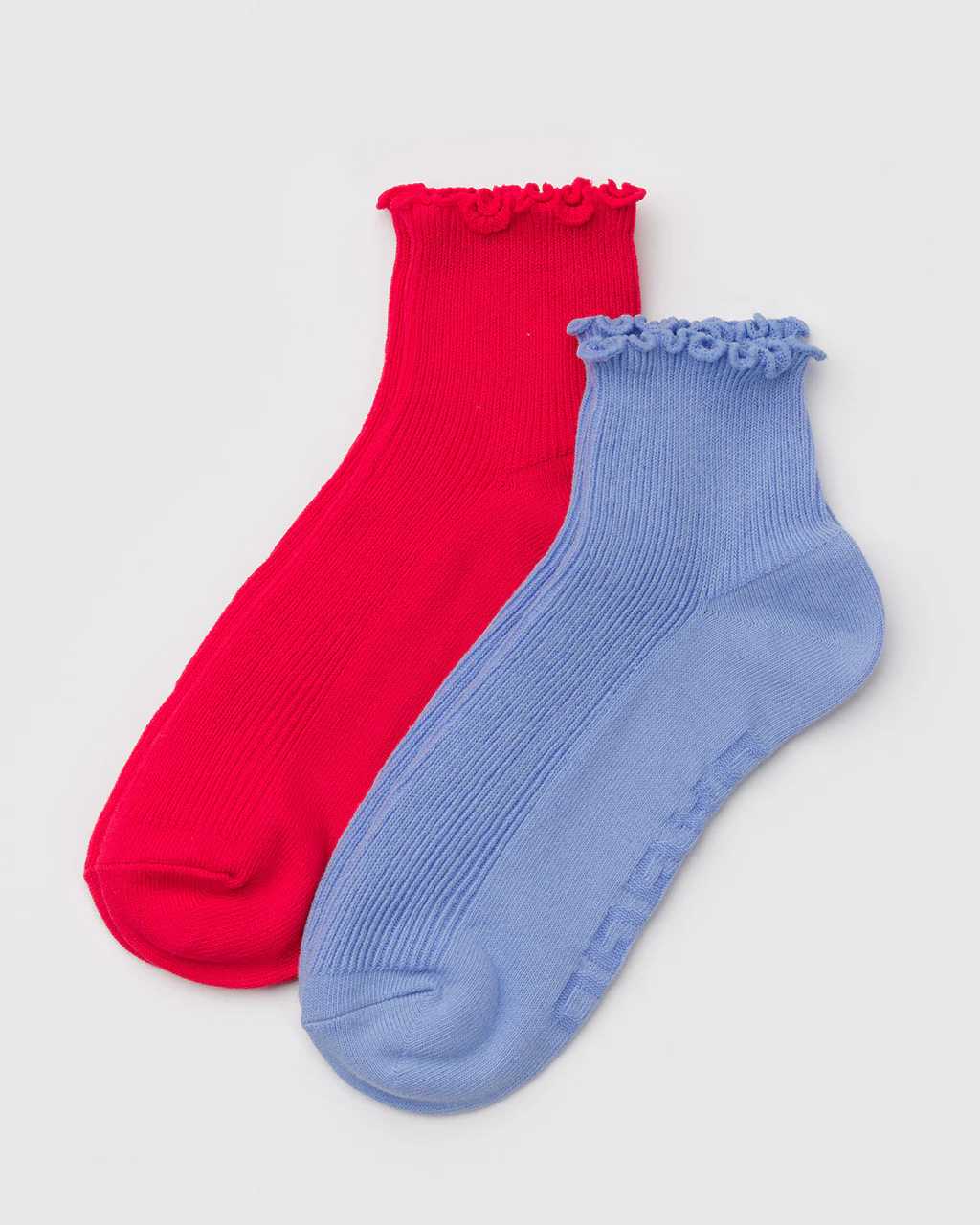 Lettuce Edge Sock Set Of 2 - Light Blue & Red