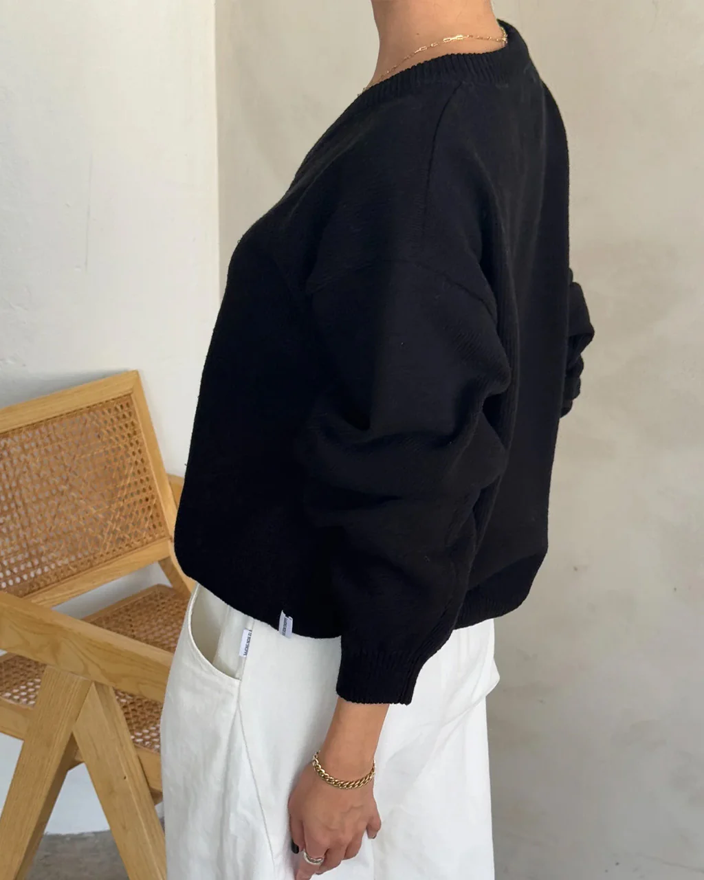 Gabby Cotton V-Neck Sweater - Black