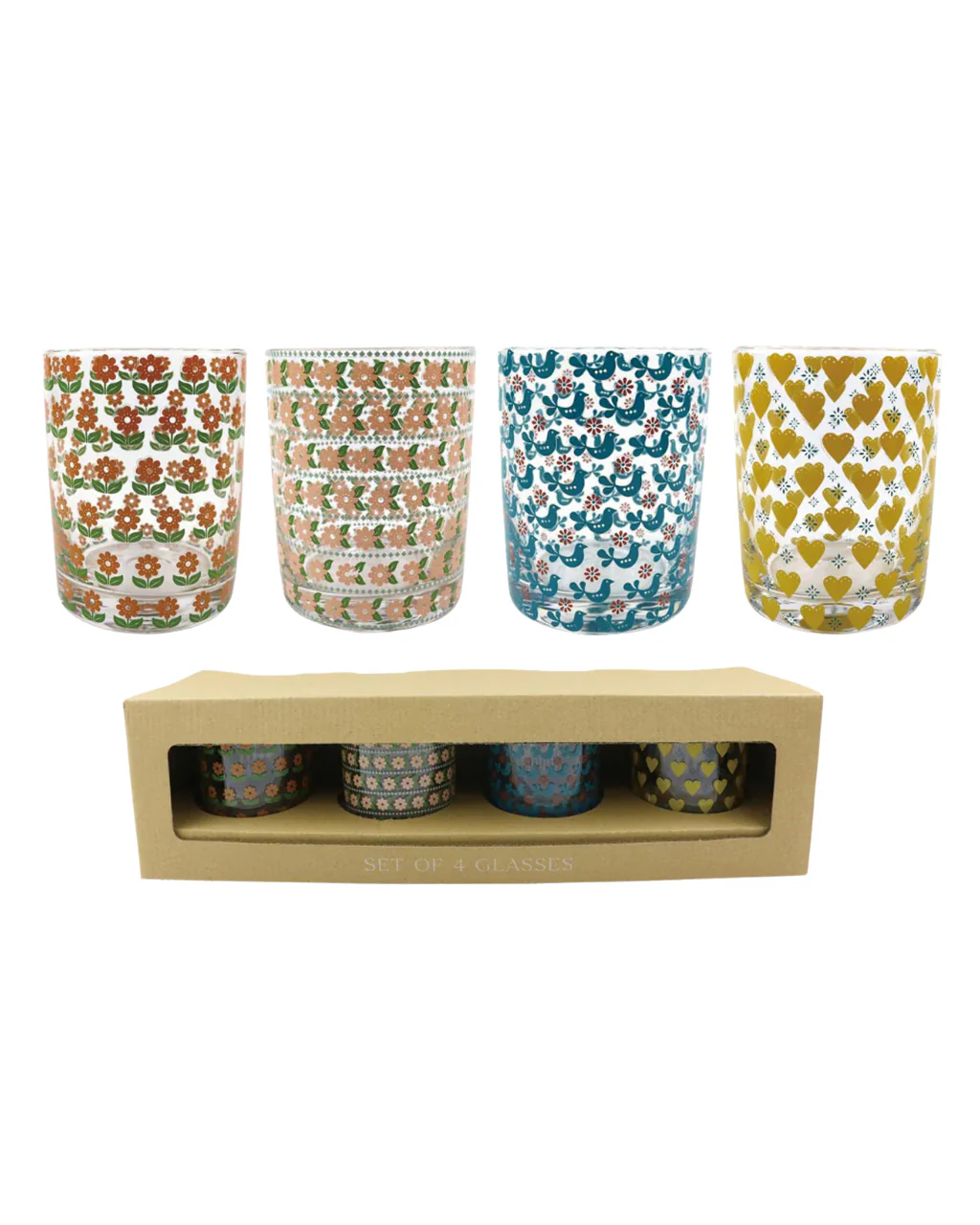 Glass Retro Juice Glasses - Set Of 4