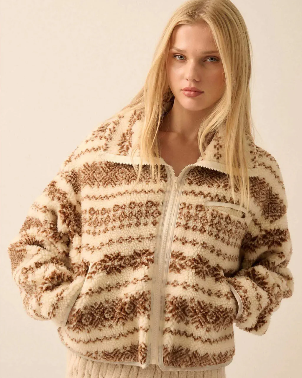 Highland Trails Alpine-Print Sherpa Fleece Jacket