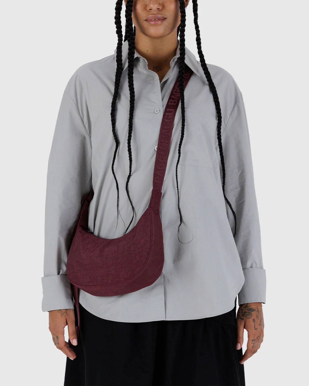 Small Nylon Crescent Bag w/ Key Leash - Mahogany