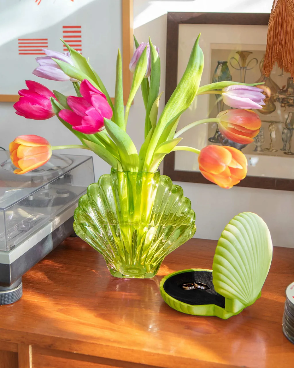 Lime Green Glass Seashell Vase