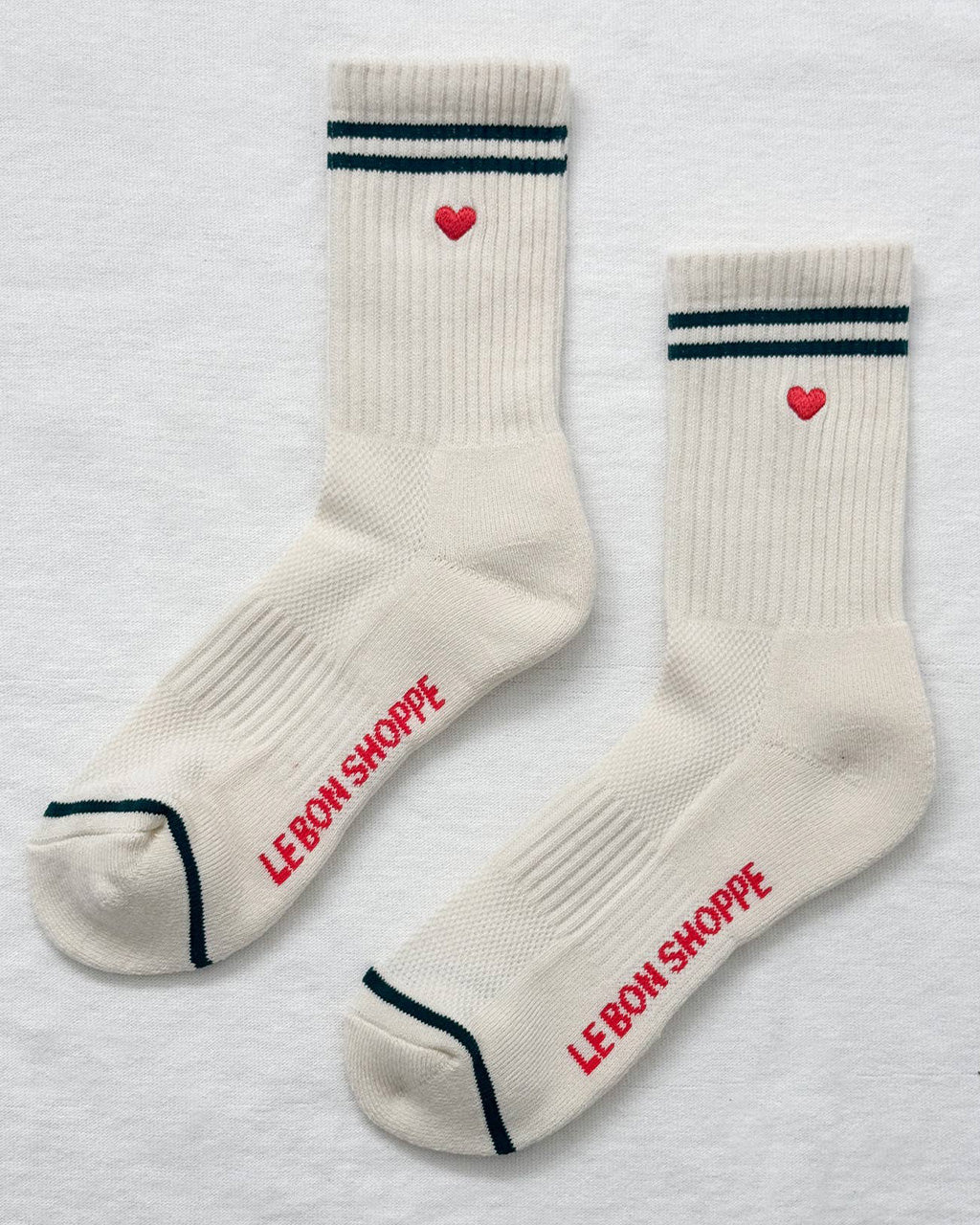 Embroidered Boyfriend Socks - Parchment + Heart