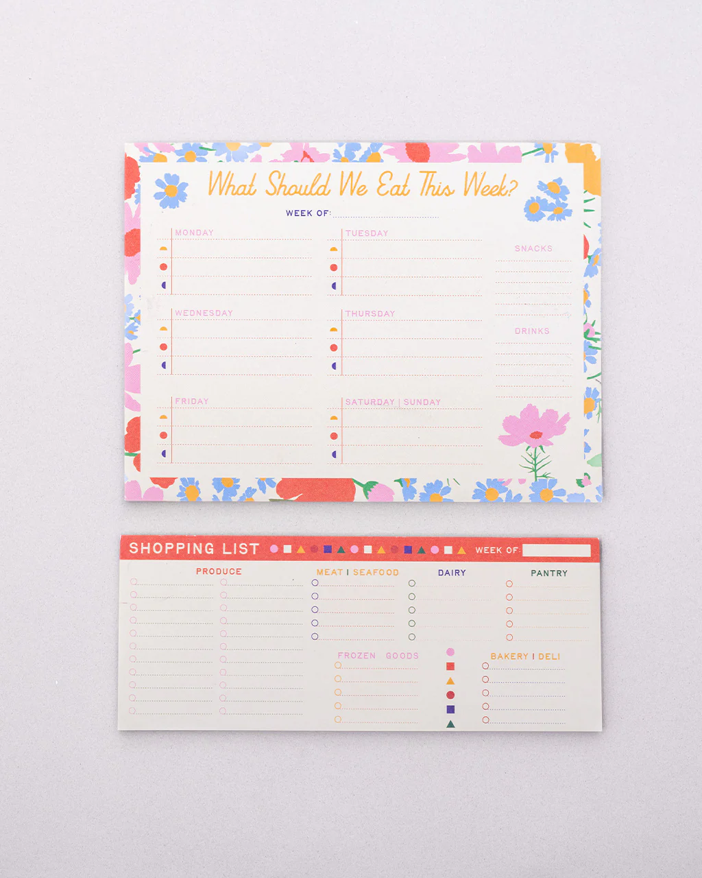Meal Planner and Shopping List Set - Floral