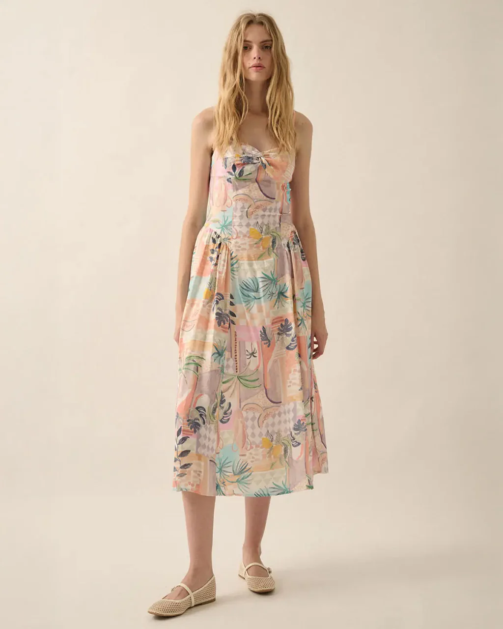 Meet Me in Miami Tropical Motif-Print Midi Dress