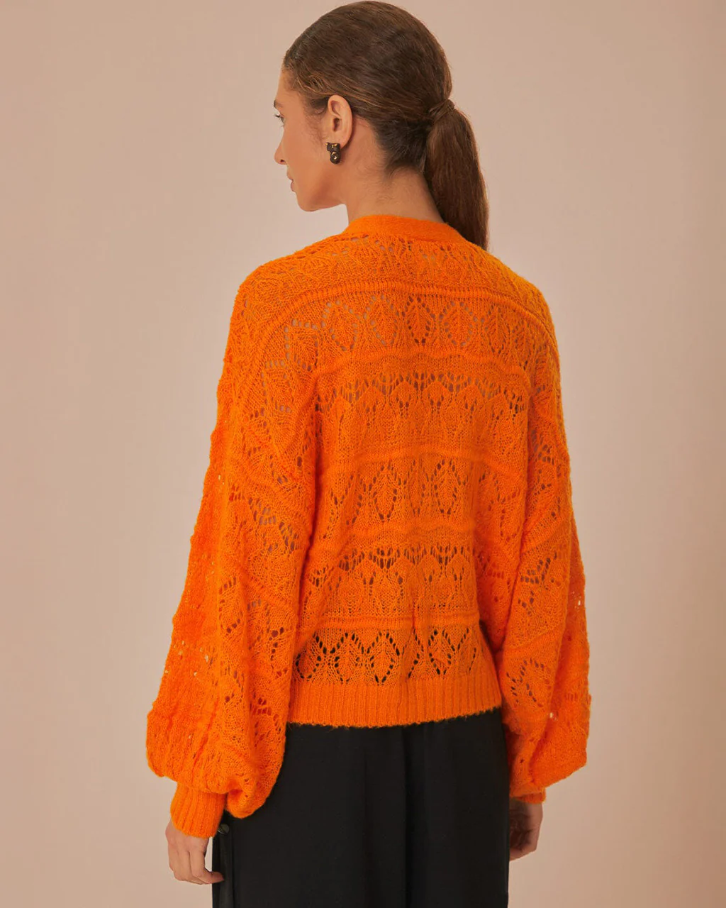 Orange Textured Knit Cardigan