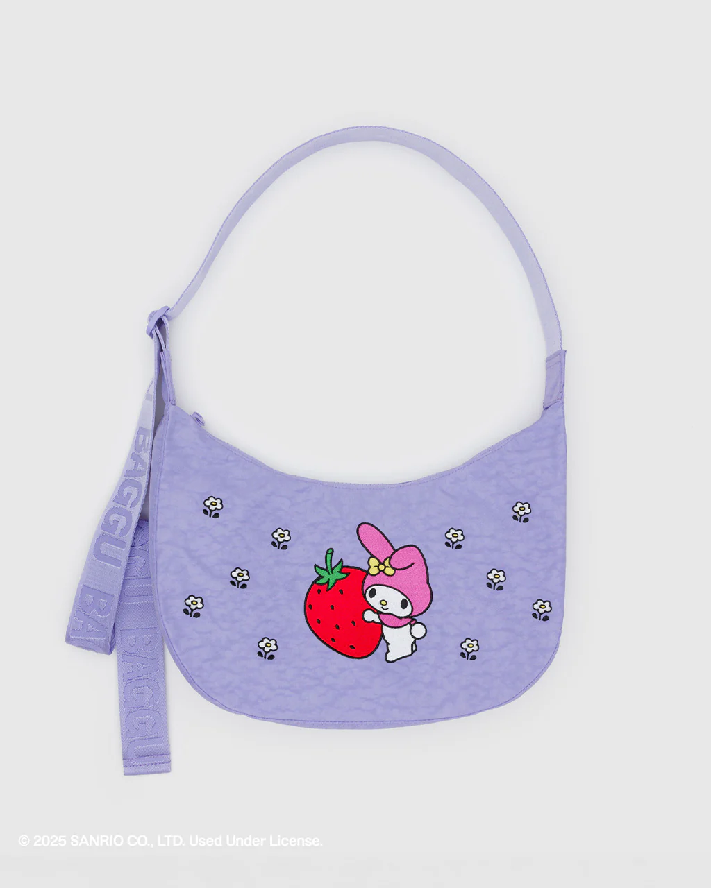 Medium Nylon Crescent Bag w/ Key Leash - Embroidered My Melody Strawberry