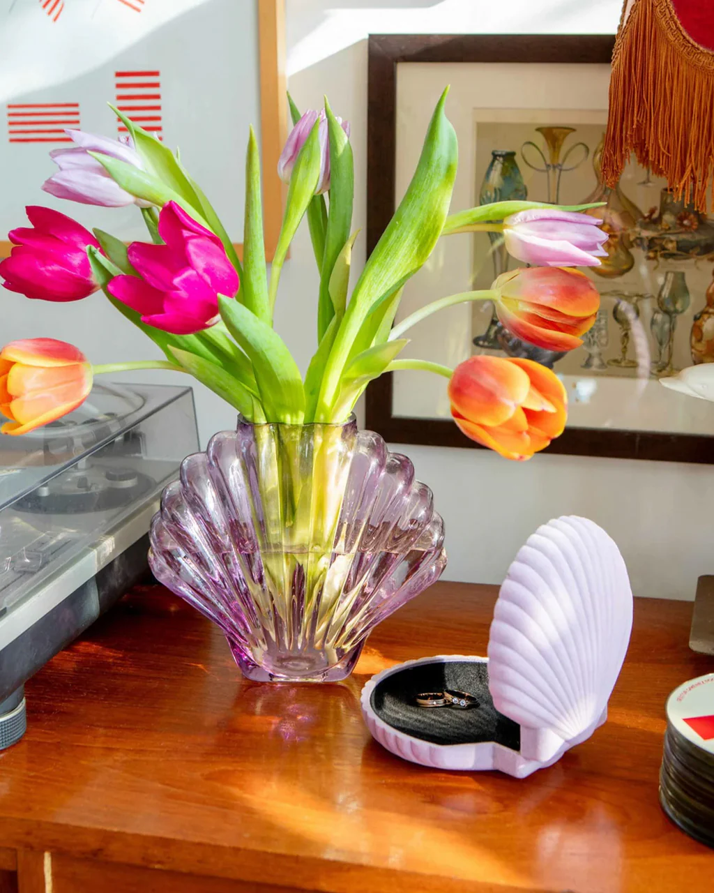 Purple Glass Seashell Vase