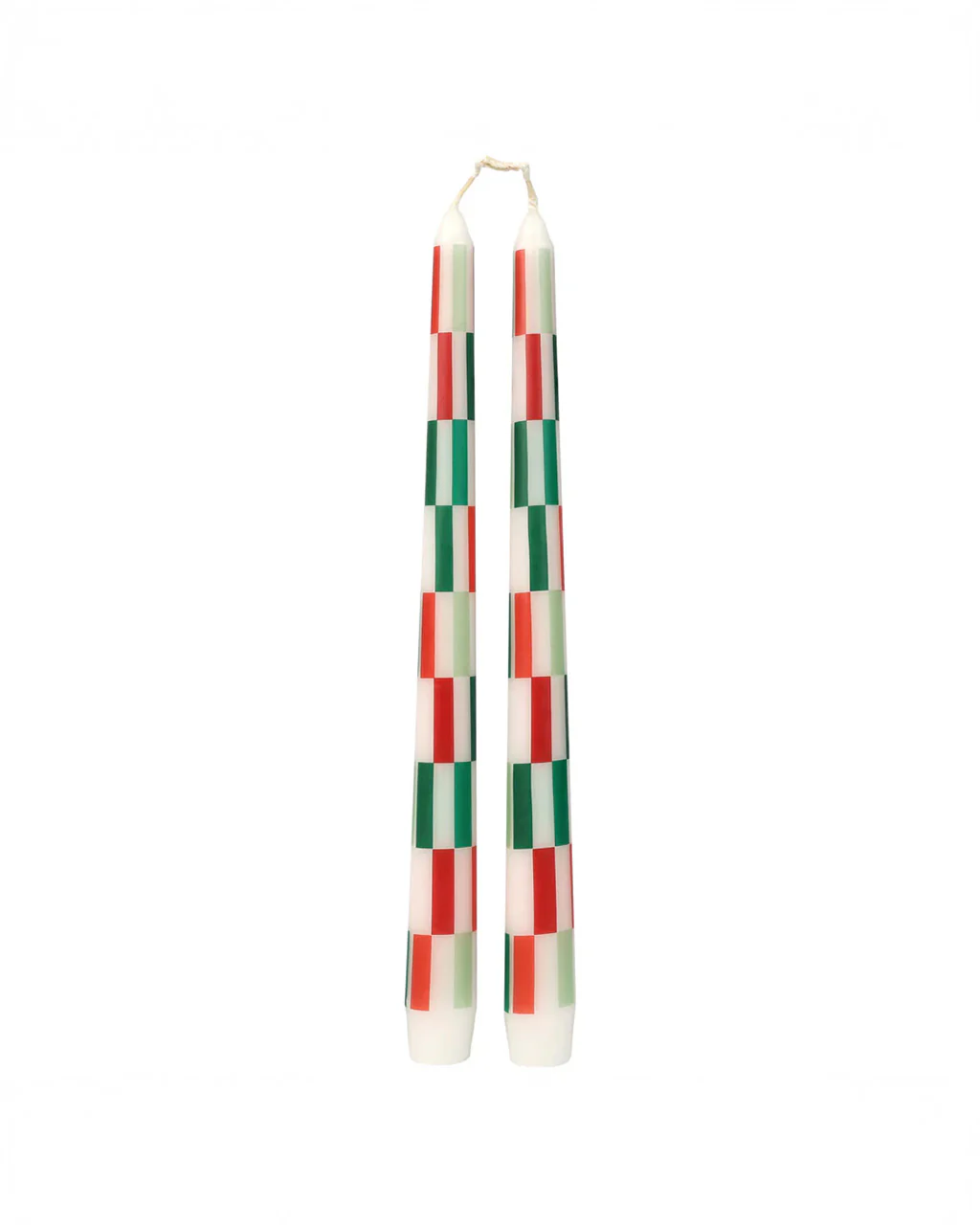 Red + Green Check Dinner Candles - Set of 2