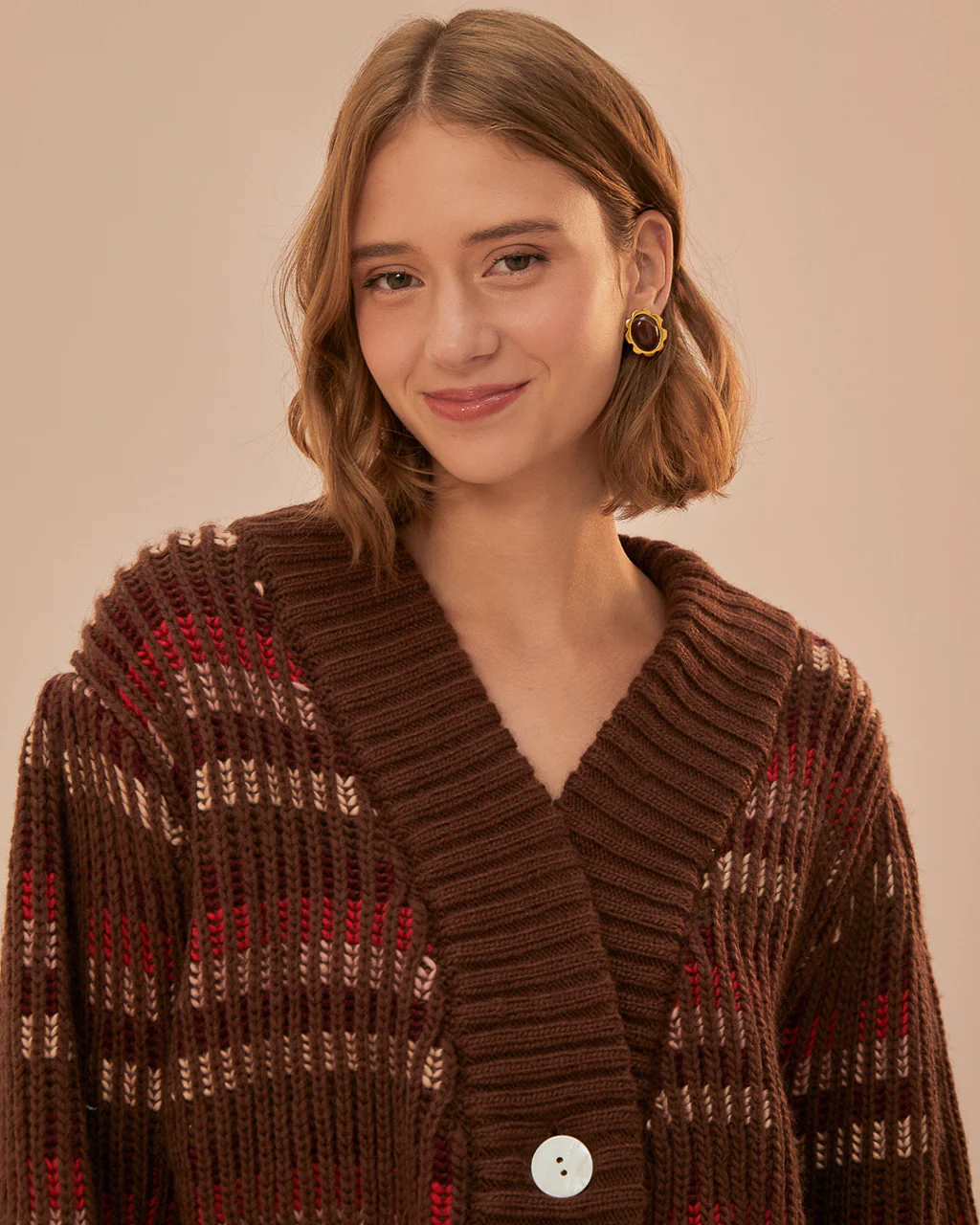 Red Colorful Stripe Knit Cardigan