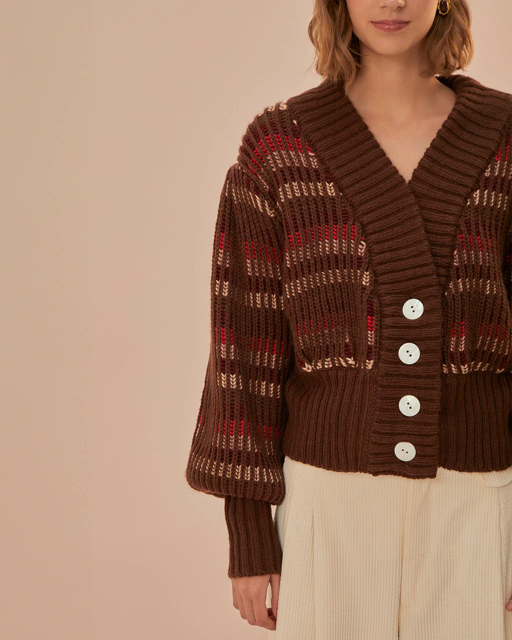 Red Colorful Stripe Knit Cardigan