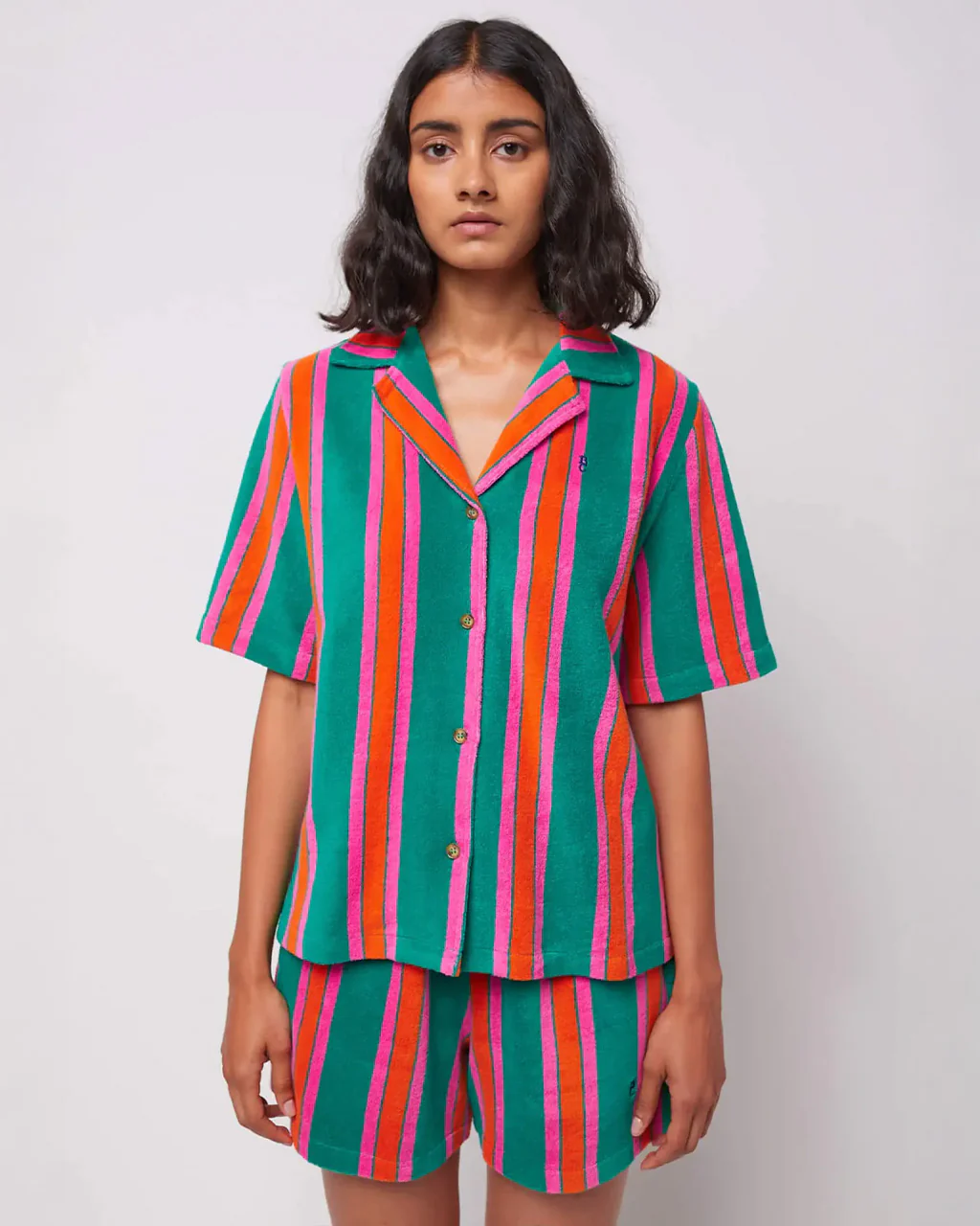 Short Sleeve Striped Terry Cloth Shirt
