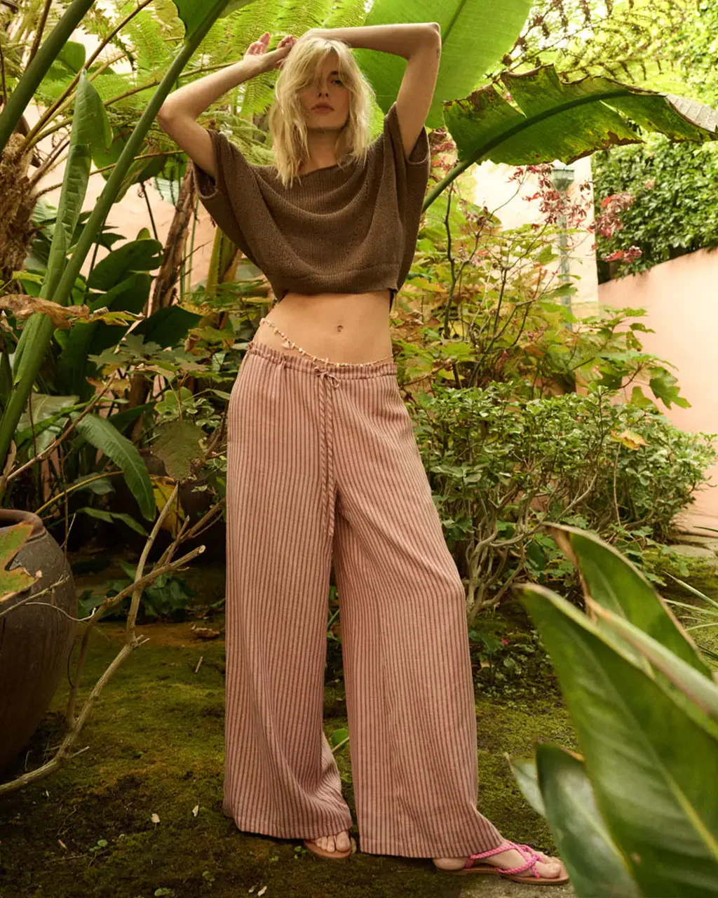 Stroll Goals Striped Wide-Leg Drawstring Pants