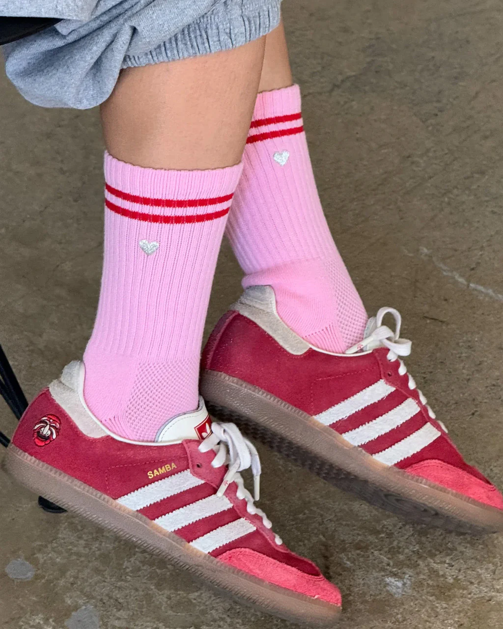 Embroidered Boyfriend Socks - Amour Pink + Heart