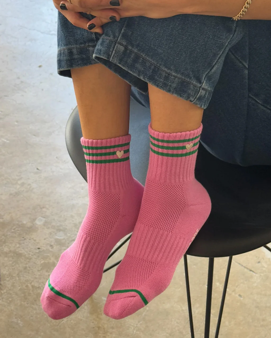 Embroidered Girlfriend Socks - Rose Pink + Heart