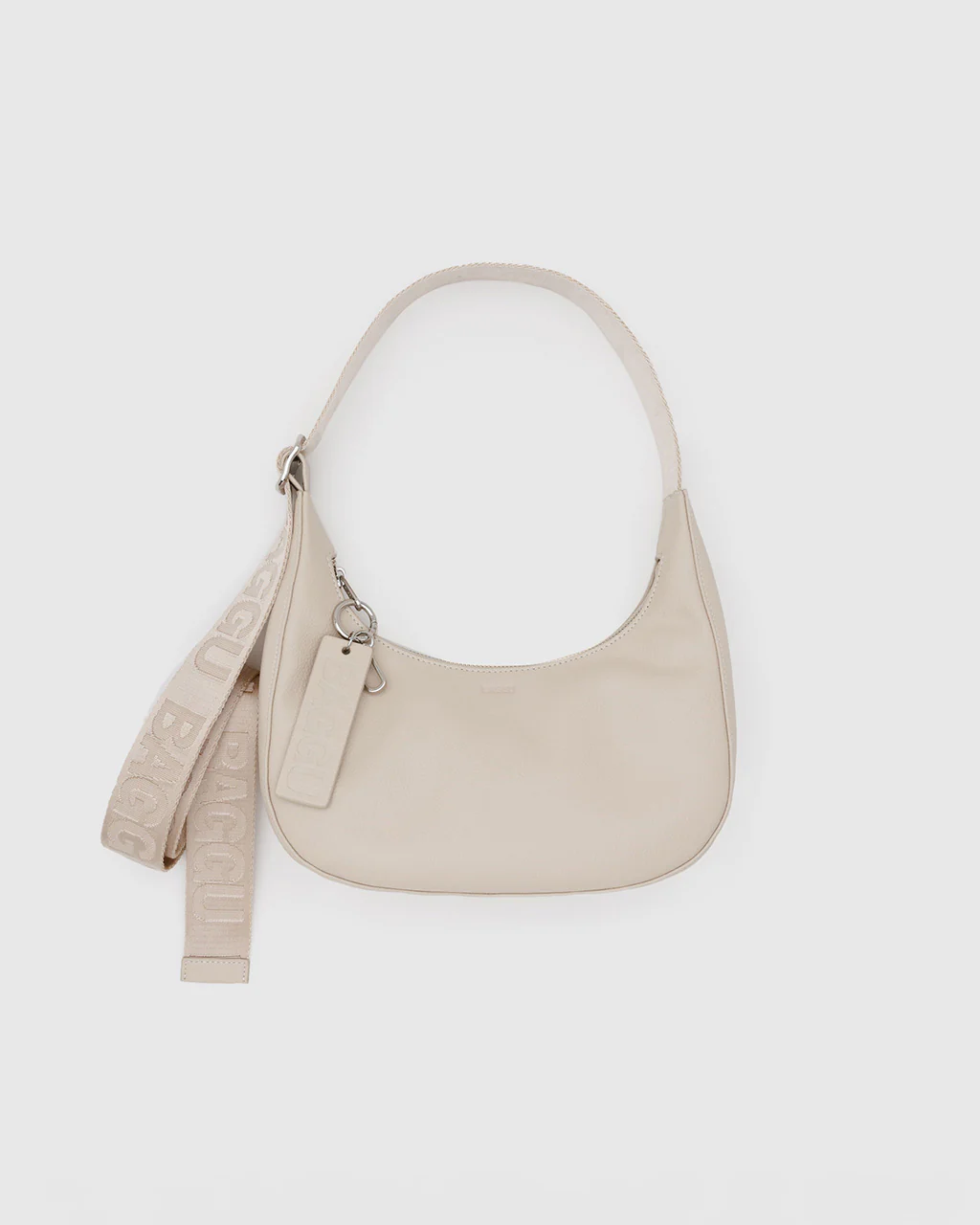Small Recycled Leather Crescent Bag - Stone