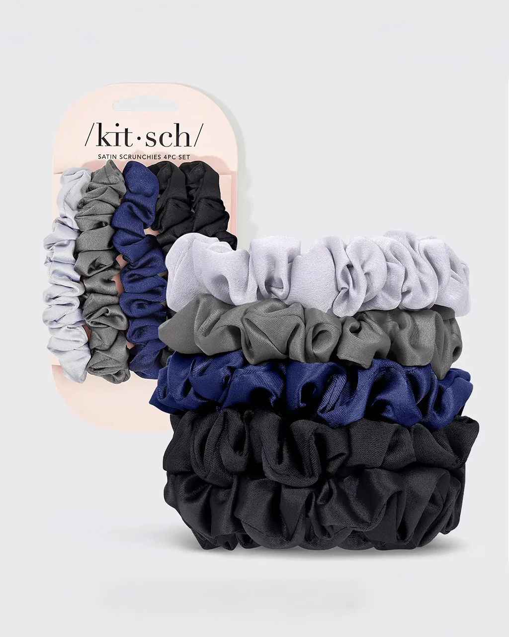 Midnight Ruched Satin Scrunchies - Set of 5
