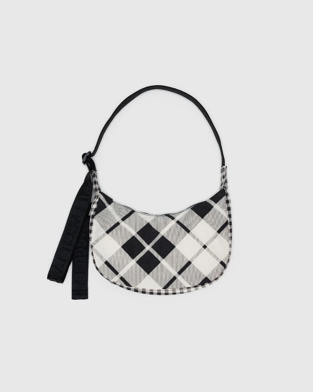 Small Nylon Crescent Bag w/ Key Leash - Mixed Plaid