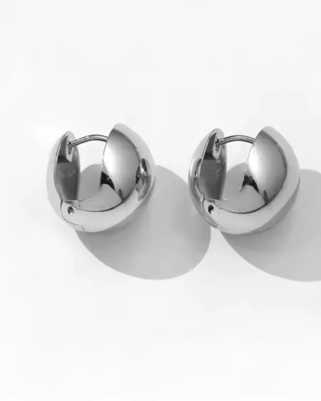 Ball Stud Huggie Hoop Earrings - Silver