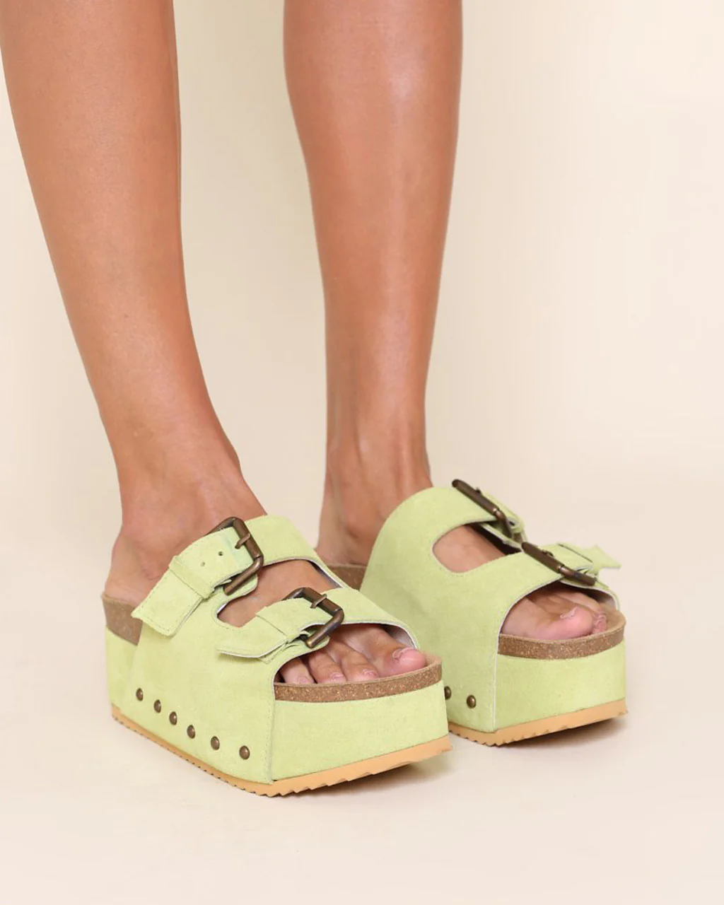 Cooper-2 Suede Platform Slide - Pistachio