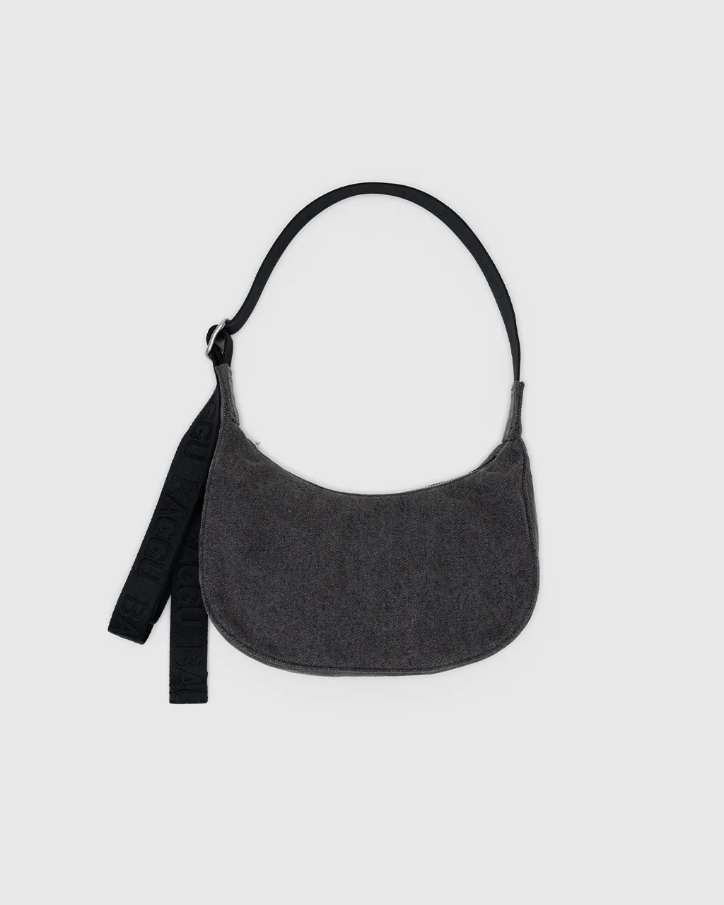 Small Denim Crescent Bag w/ Key Leash - Washed Black Denim