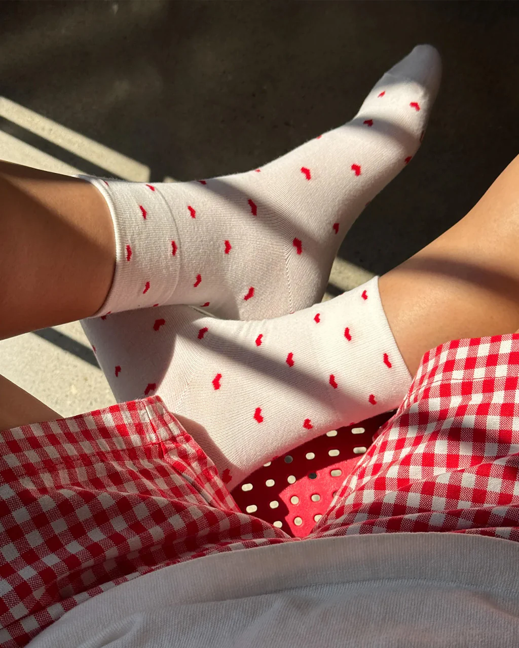 Heart Sneaker Socks - White + Red